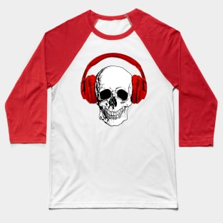Skull with vintage red headphones Baseball T-Shirt